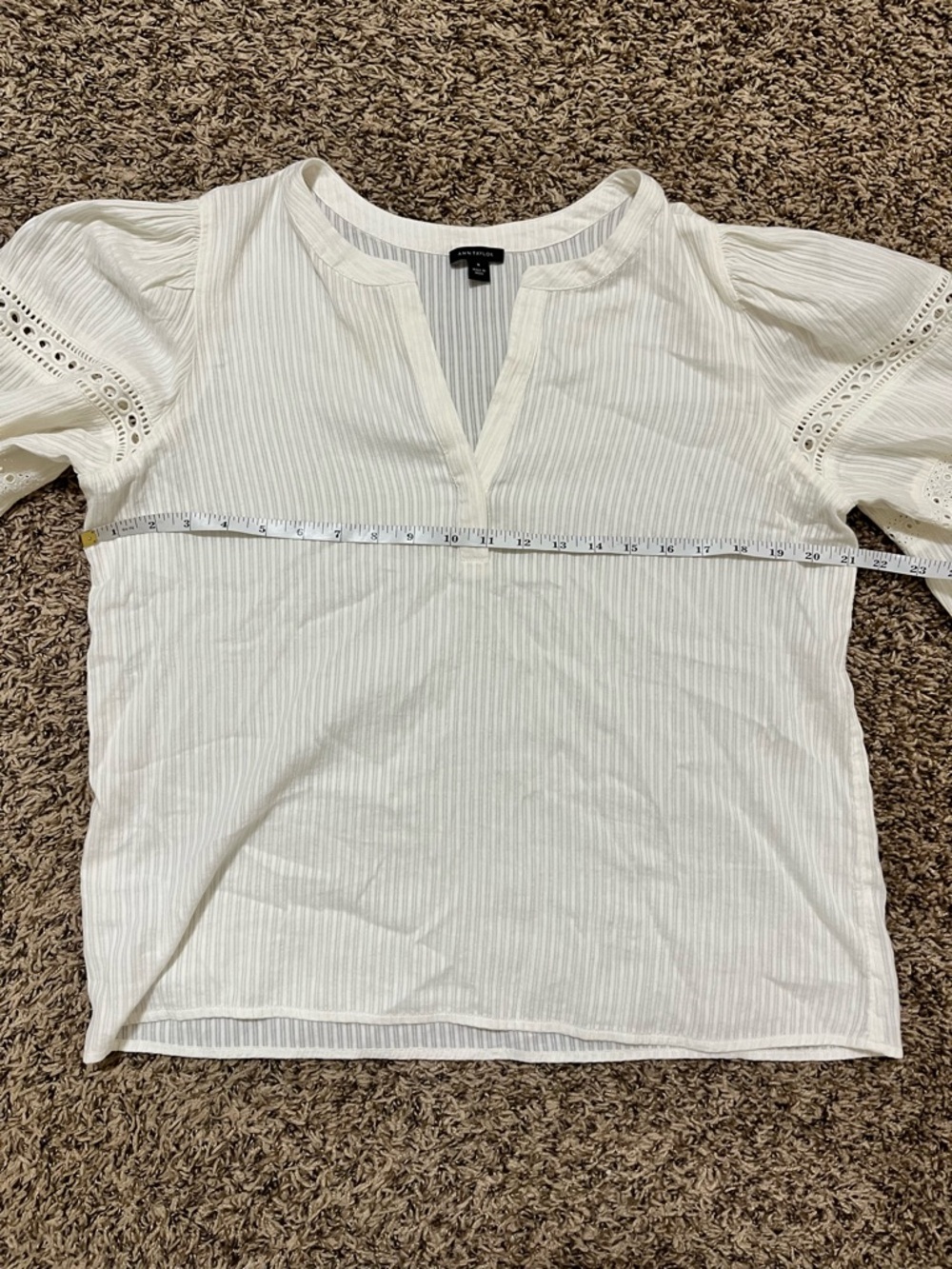 Ann Taylor Ivory Lace-Insert Button Down Blouse - Picture 7 of 8